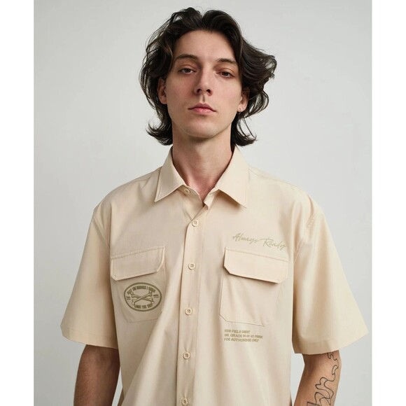 Reason Button Down Shirt Men’s 2X Cream Utility Stretch Skull Short Sleeve - Picture 8 of 8